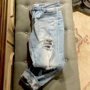 udy Blue Super Light Destroyed Boyfriend Relaxed Denim Jeans size 14W